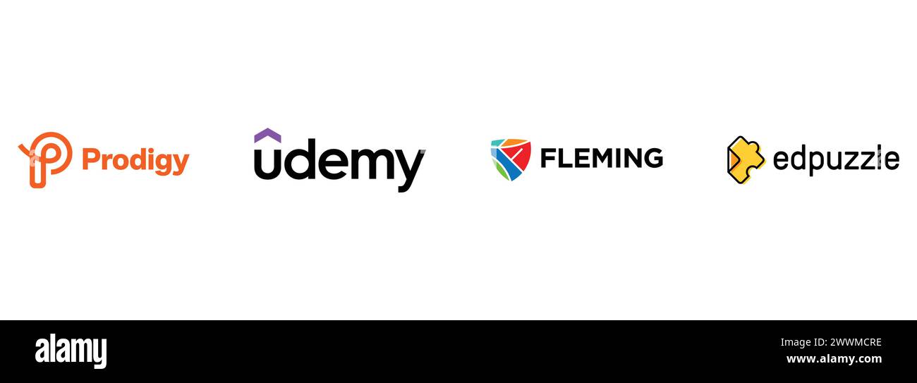 Prodigy, Edpuzzle, Fleming College, Udemy. Collection de logos vectoriels éditoriaux. Illustration de Vecteur