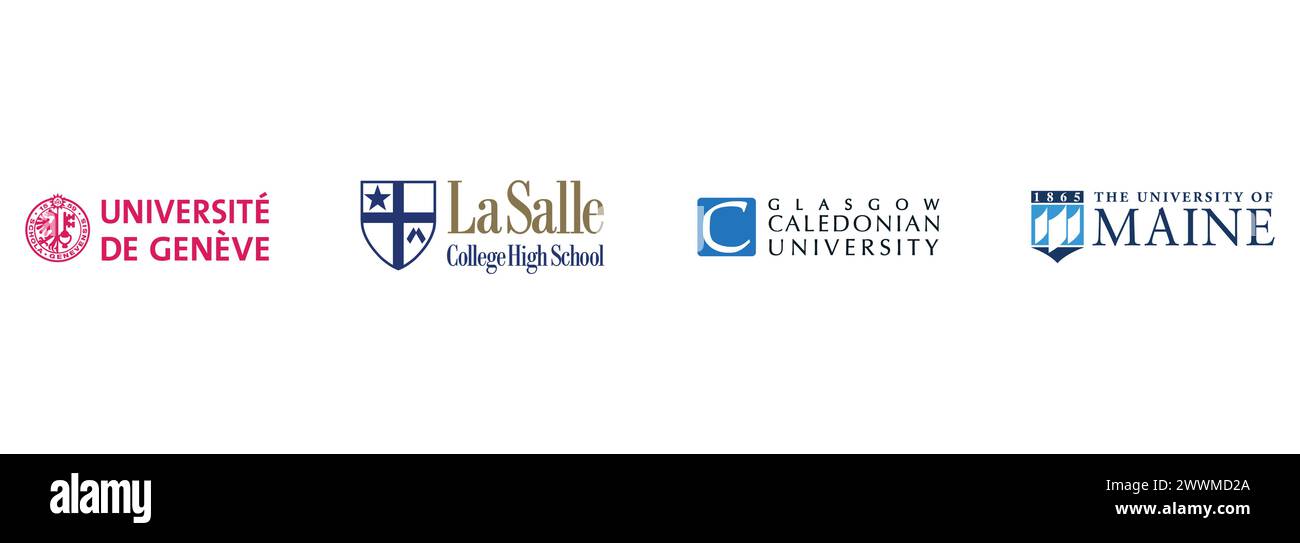 La salle College High School, Université du Maine, Université de Genève, Glasgow Caledonian University. Collection de logos vectoriels éditoriaux. Illustration de Vecteur