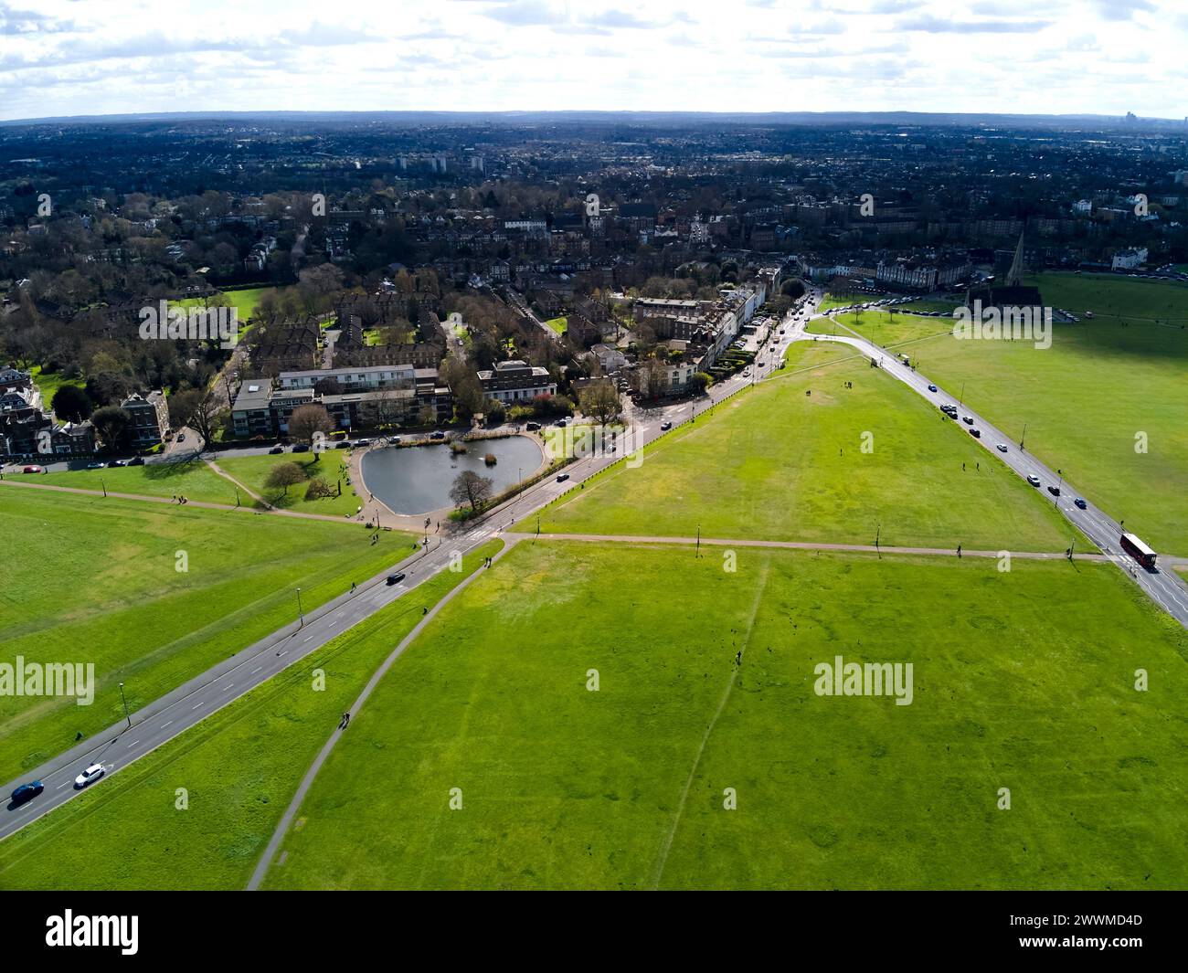 Vue aérienne de Blackheath Common, Greenwich, Angleterre Banque D'Images