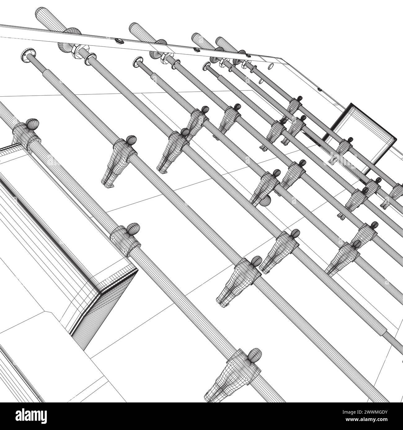 Vue isométrique Wireframe jeu de football de table Hobby ou loisirs. Contour table Soccer. Joueurs de football de l'équipe sportive. Pour les sports de divertissement. Lecture et f Illustration de Vecteur