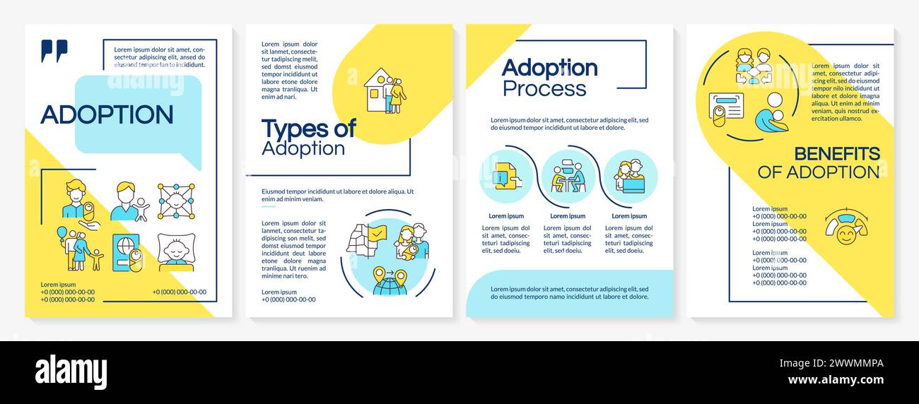 Modèle de brochure bleu et jaune d'adoption Illustration de Vecteur