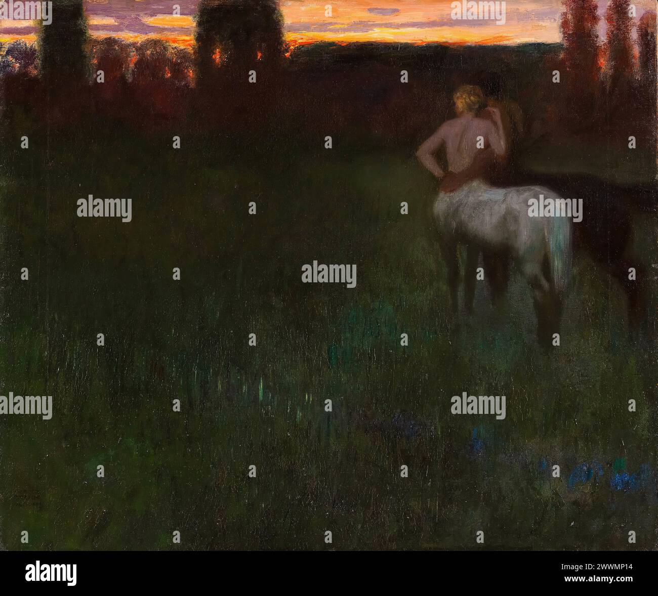 Franz von Stuck, Sonnenuntergang (coucher de soleil), peinture à l'huile sur toile, 1891 Banque D'Images