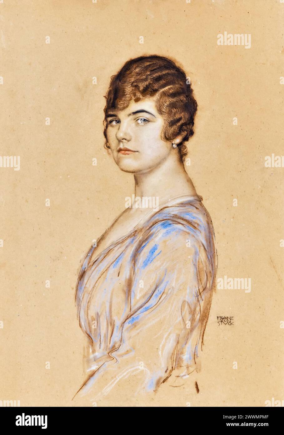 Franz von Stuck, fille dans une robe bleue, portrait dessiné au pastel, avant 1928 Banque D'Images