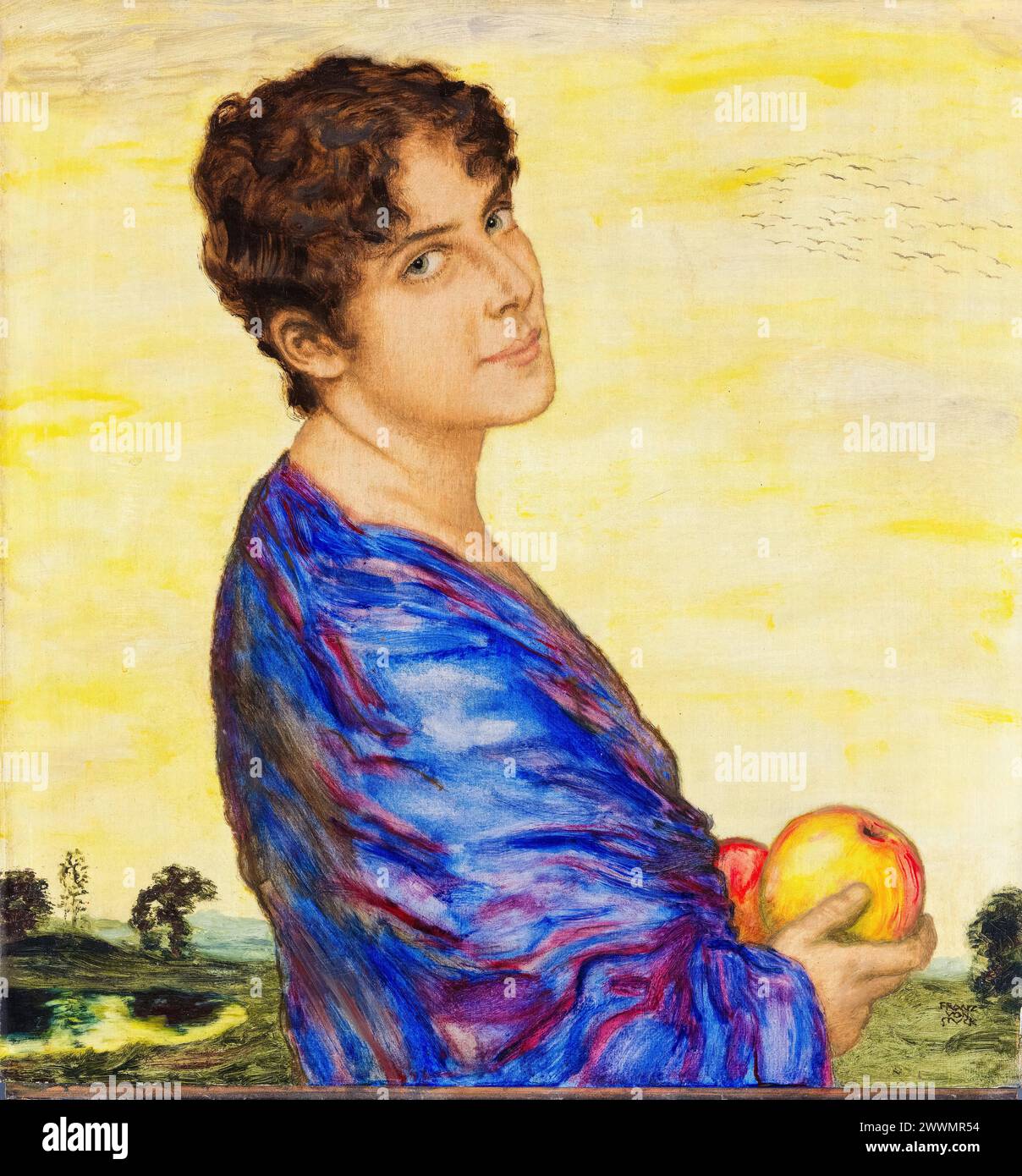 Mary Stuck (Mary Lindpaint, 1865-1929), épouse de l’artiste, portrait peint à l’huile sur bois par Franz von Stuck, vers 1914 Banque D'Images