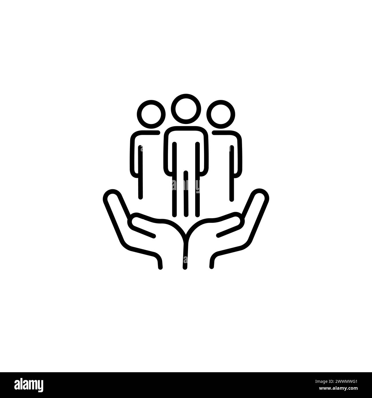 Inclusion icône d'équité sociale, aider ou soutenir l'employé, égalité des sexes, soins communautaires, diversité d'âge et de culture, groupe de personnes sauver, symbo de ligne mince Illustration de Vecteur