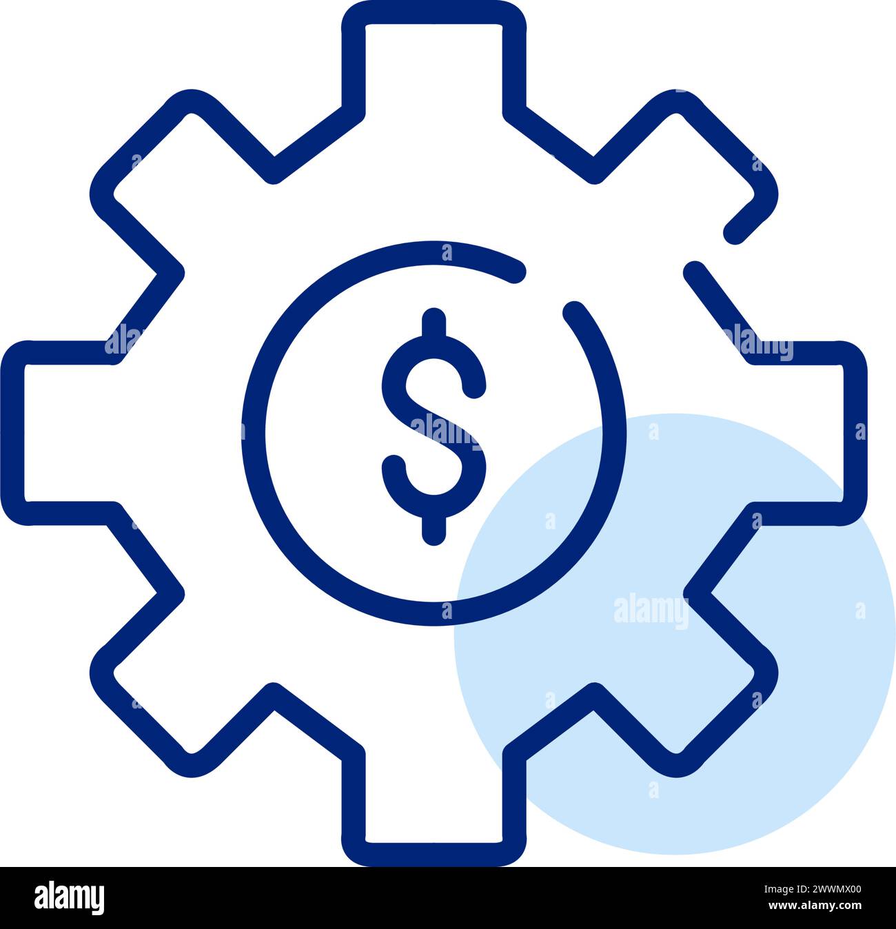 Roue dentée et symbole dollar. Efficacité financière, contrôle des coûts, optimisation des profits et gestion des revenus. Icône vectorielle Illustration de Vecteur