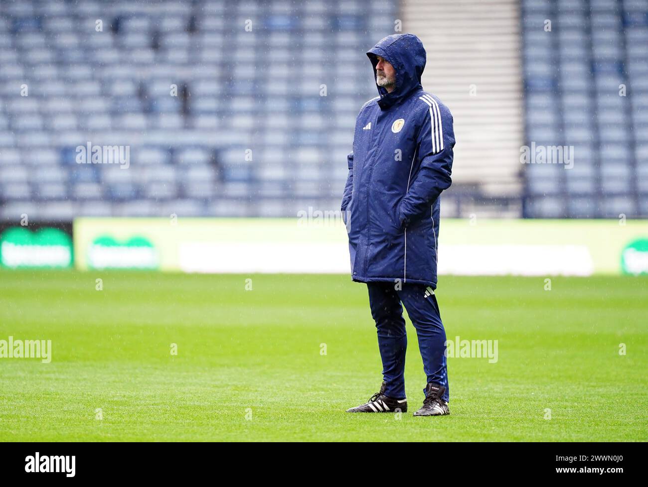 Steve Clarke, entraîneur écossais, lors d'une séance d'entraînement à Hampden Park, Glasgow. Date de la photo : lundi 25 mars 2024. Banque D'Images