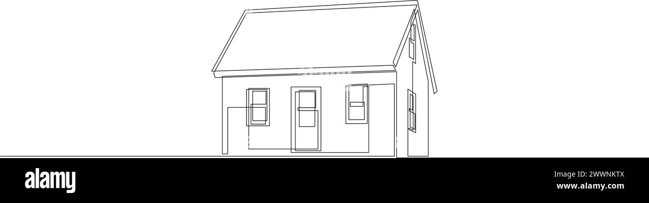 Dessin au trait continu de la maison. Maison de campagne d'une ligne. Illustration vectorielle Illustration de Vecteur