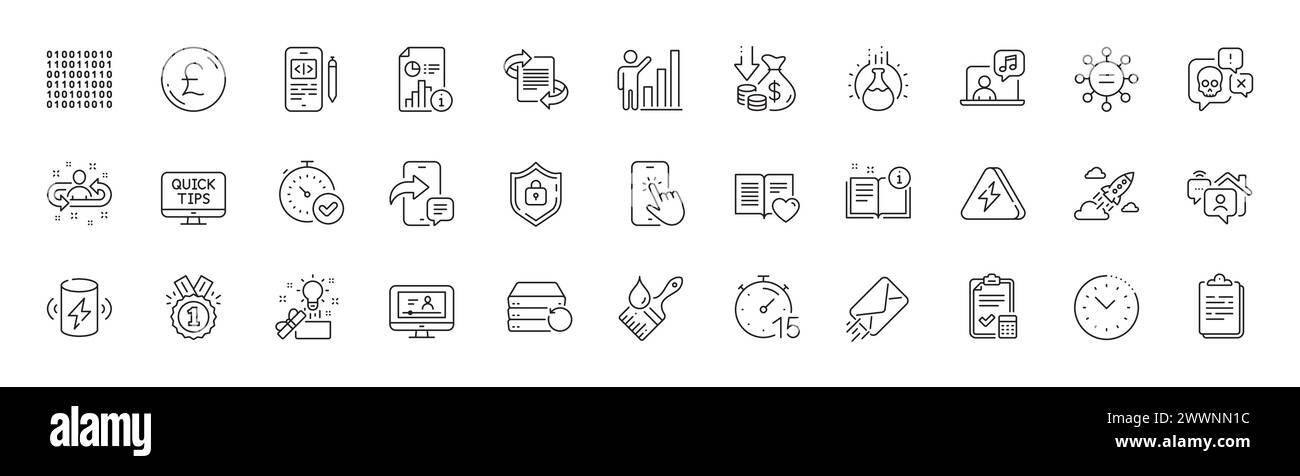 Liste de contrôle comptable, icônes approuvé et gestion du temps. Pour l'application Web, impression. Icônes de ligne. Vecteur Illustration de Vecteur