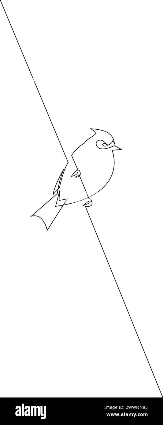 Abstrait petit oiseau sur une branche continue d'une ligne dessin. Dessin au trait conceptuel de la saison du printemps dans le style doodle. Illustration vectorielle dessinée à la main Illustration de Vecteur