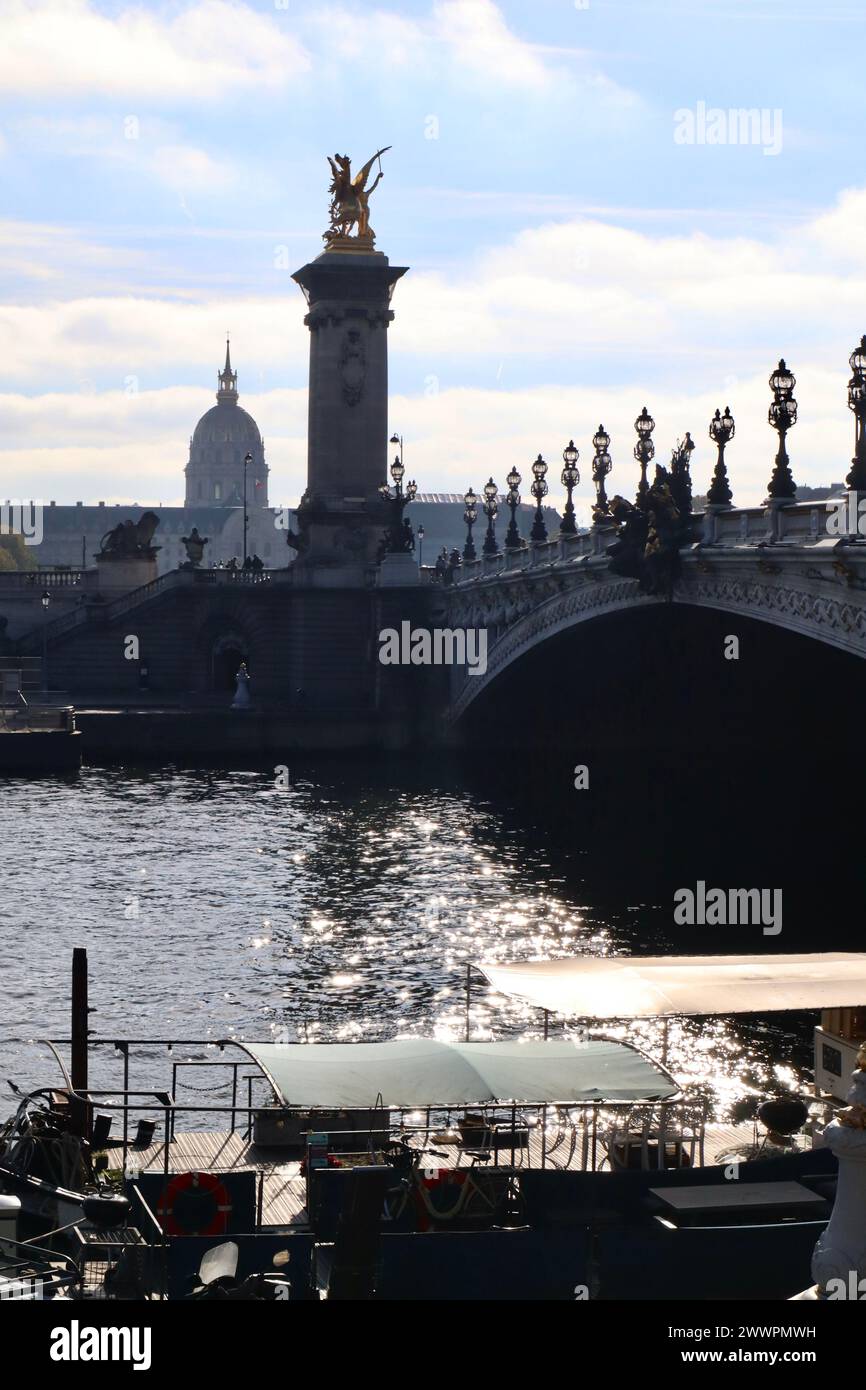 Pont Alexandre III, Puente de Alejandro III, Alexandre le troisième pont à Paris, Seine, France, photographie de voyage, Stock photo, éditorial Banque D'Images
