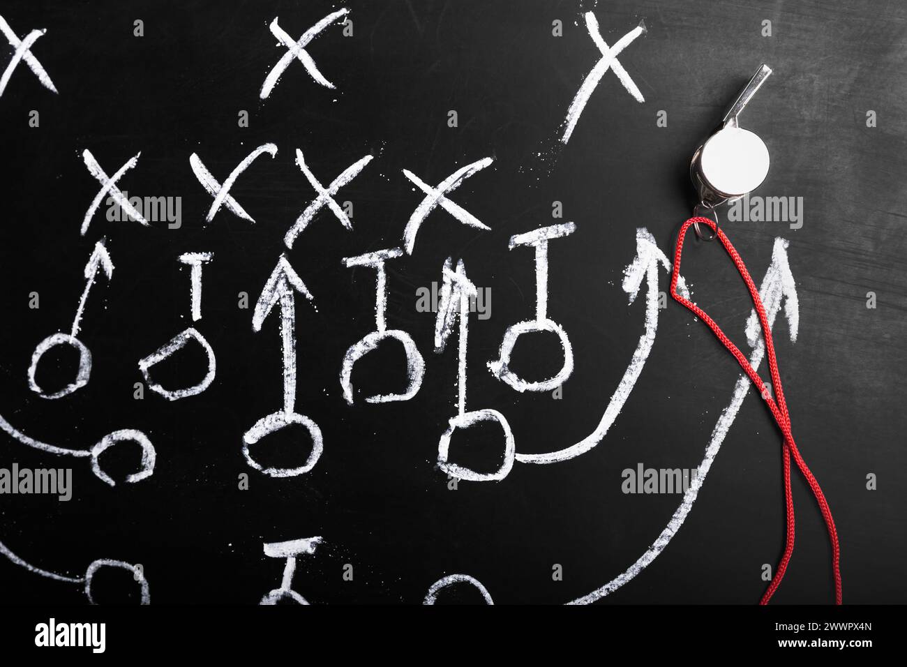 Chalk board plan Soccer avec formation tactique Banque D'Images