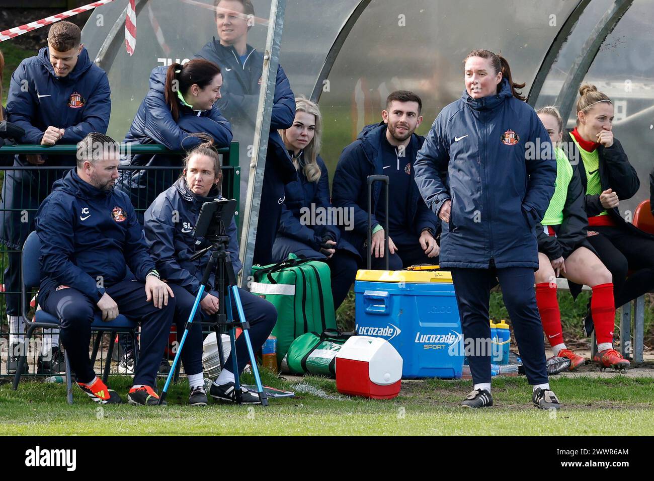 Melanie Reay, la manager féminine de Sunderland, lors du match de championnat féminin de la FA entre Sunderland Women et Durham Women FC à Eppleton CW, Hetton le dimanche 24 mars 2024. (Photo : Mark Fletcher | mi News) crédit : MI News & Sport /Alamy Live News Banque D'Images