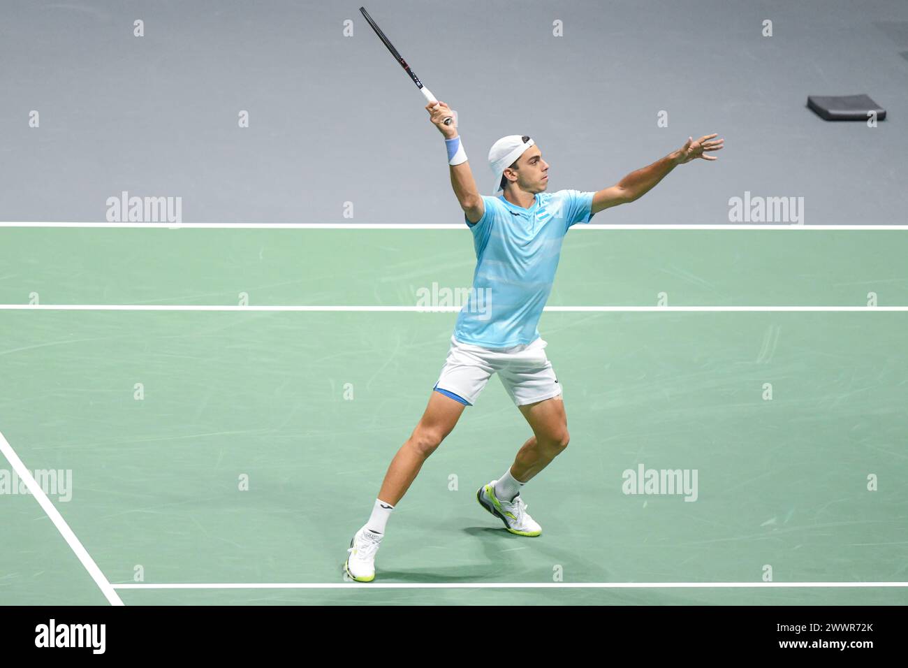 Francisco Cerúndolo (Argentine) contre la Croatie. Finale de la coupe Davis, Groupe A (Bologne) Banque D'Images