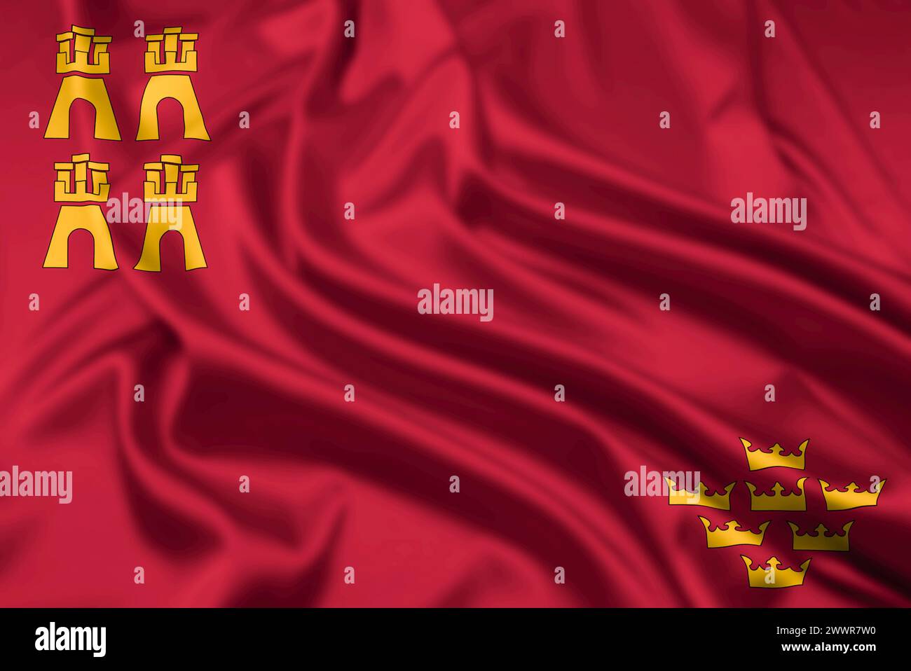 Le drapeau de la région de Murcie, l'une des communautés autonomes d'Espagne, avec un effet d'entraînement Banque D'Images