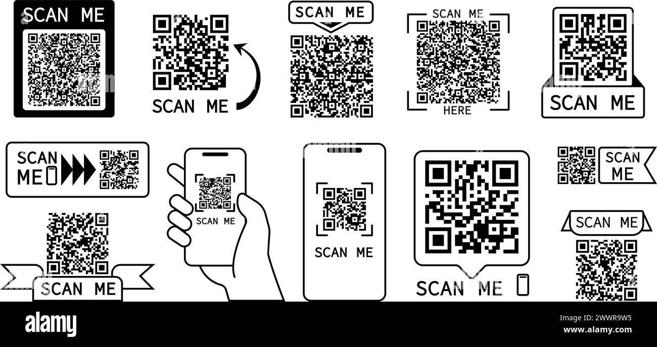 Lecture du code QR. Codes-barres, codes pour les paiements en ligne ou la recherche d'informations et la numérisation de téléphones. Éléments ux de l'interface utilisateur de l'application Web. Informations personnelles isolées, vecteur décent Illustration de Vecteur