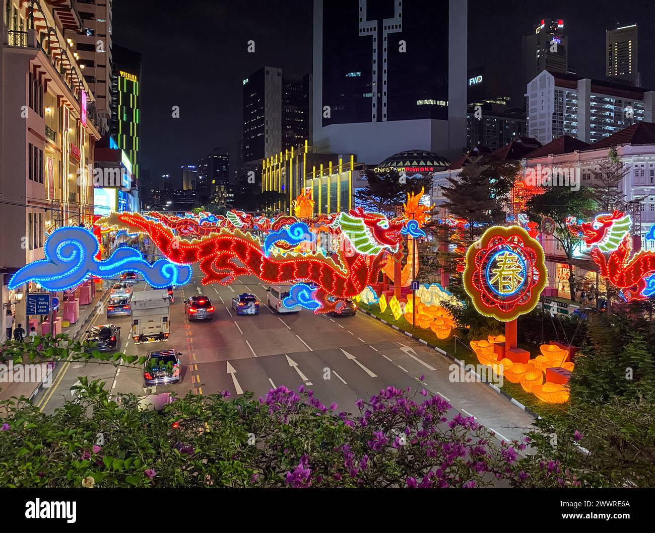Illuminations du nouvel an chinois Chinatown Singapour Banque D'Images