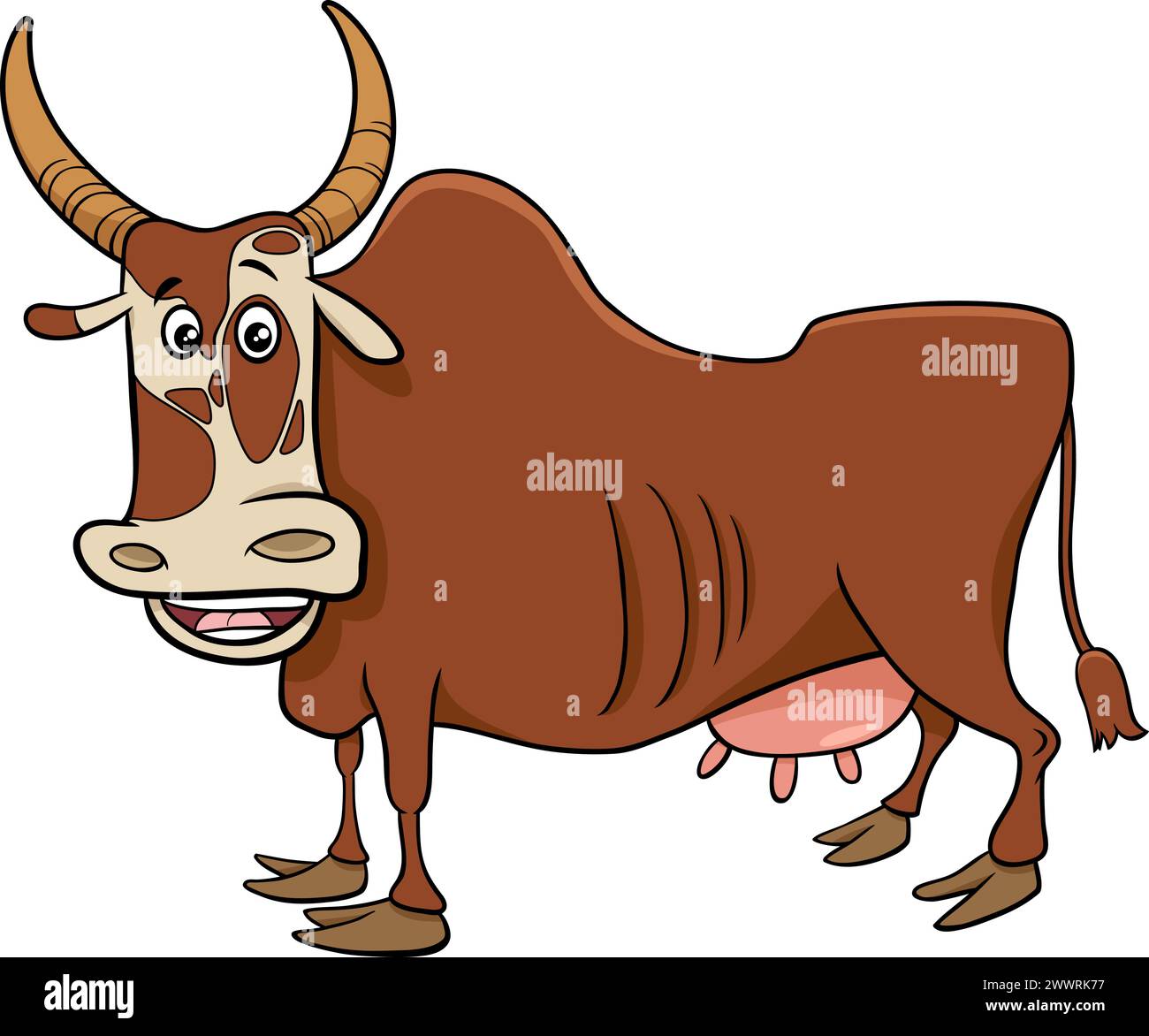 Illustration de dessin animé du caractère animal de ferme de vache zébu Illustration de Vecteur