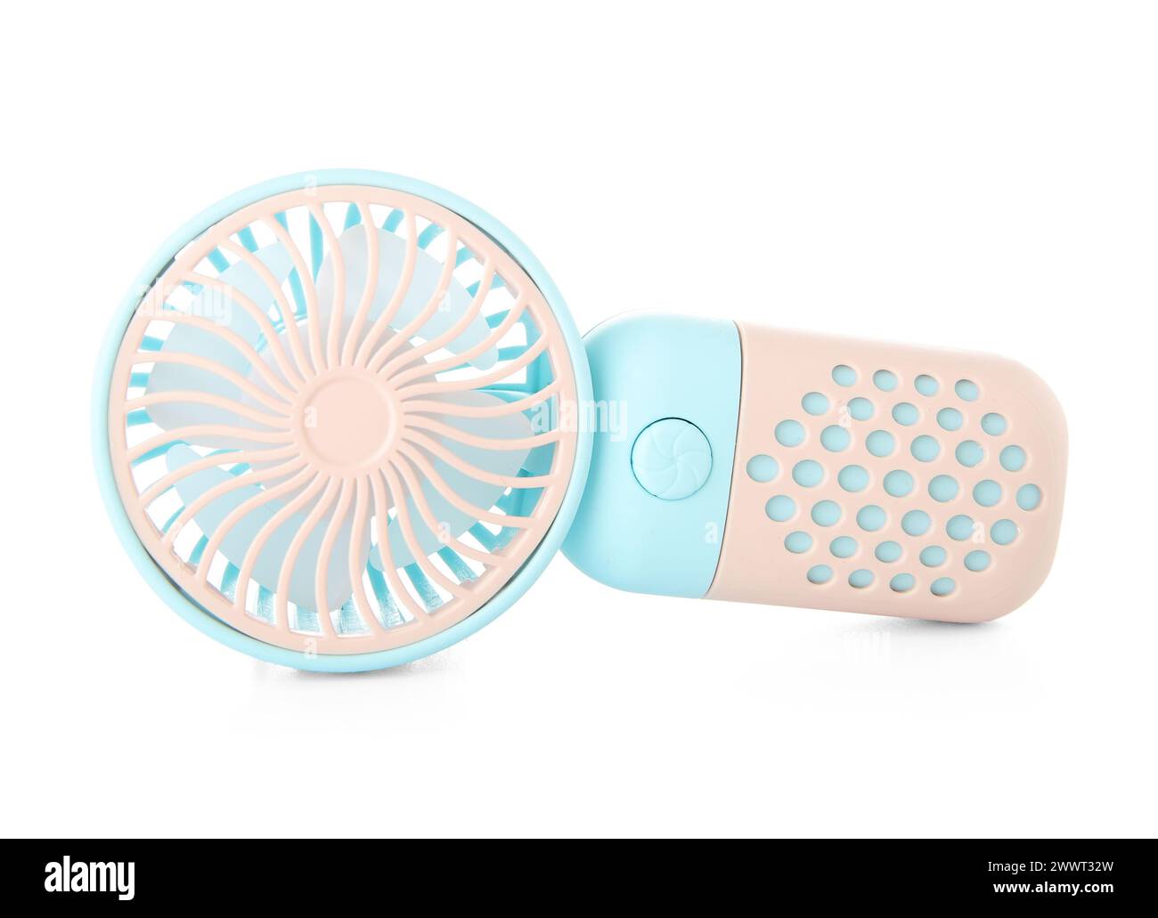 Mini ventilateur électrique sur fond blanc Banque D'Images