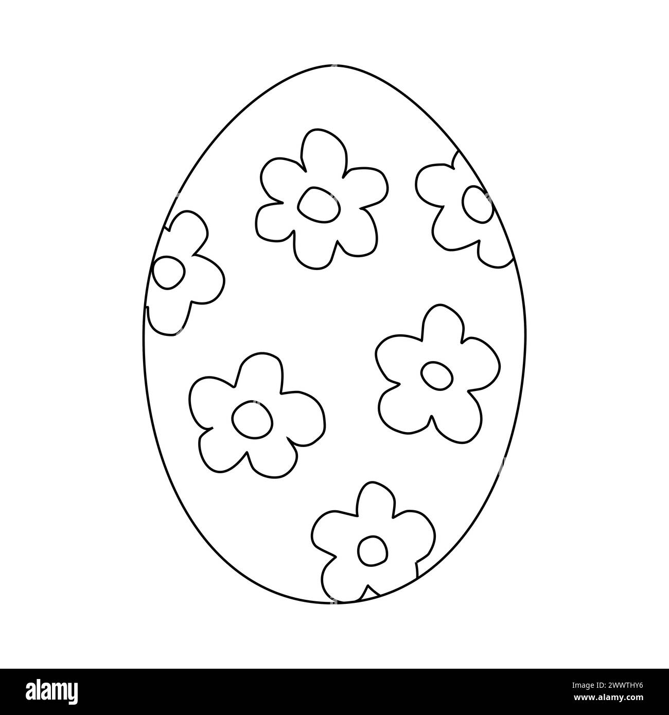 Oeuf avec motif de fleur simple, illustration vectorielle plate de style doodle pour livre de coloriage pour enfants Illustration de Vecteur