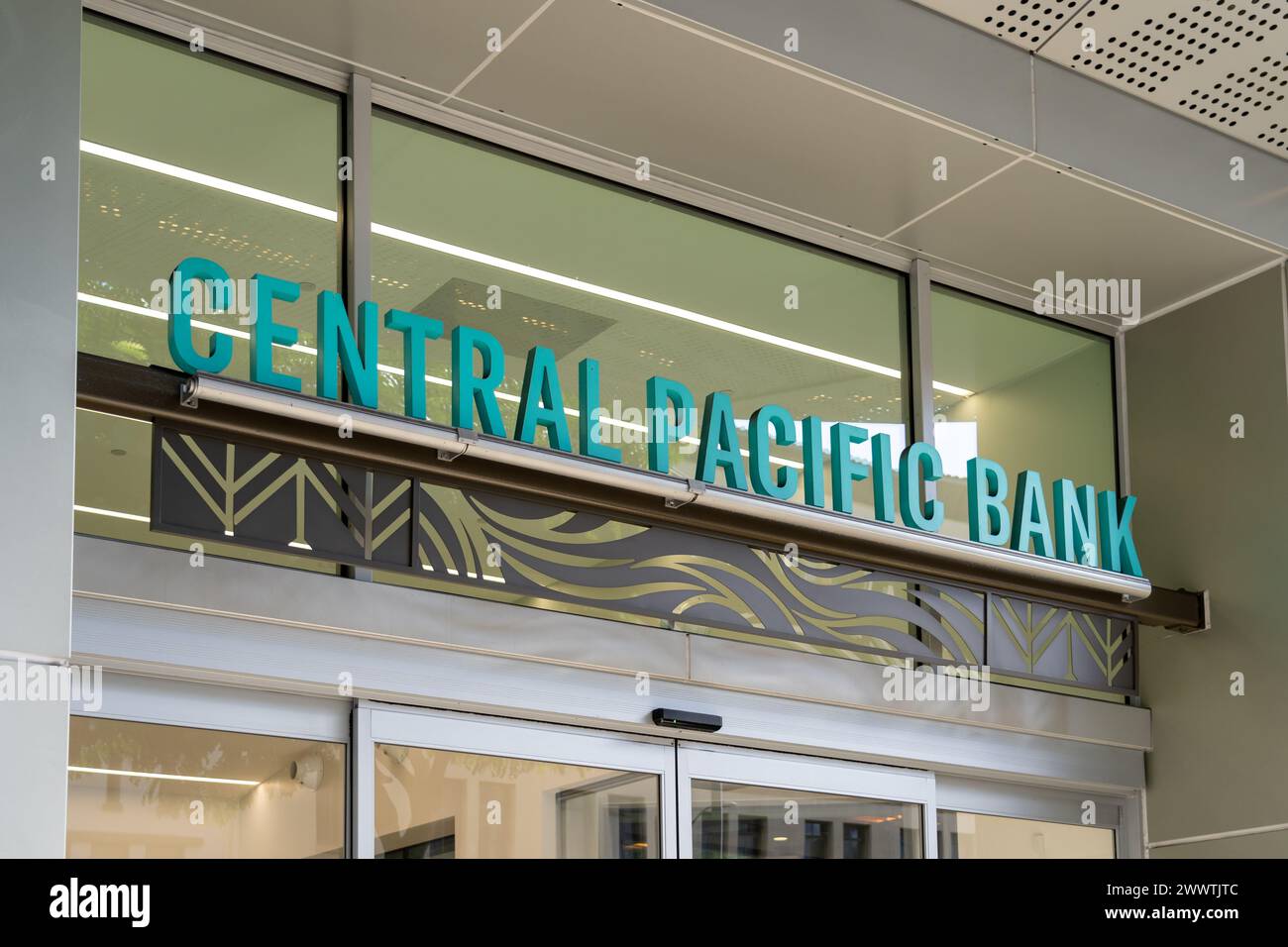 Gros plan du panneau Central Pacific Bank. Honolulu, Salut, États-Unis. Banque D'Images