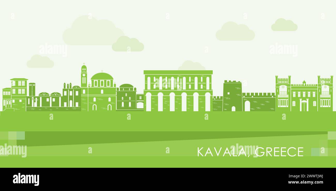 Panorama vert Skyline de la ville de Kavala, Grèce - illustration vectorielle Illustration de Vecteur