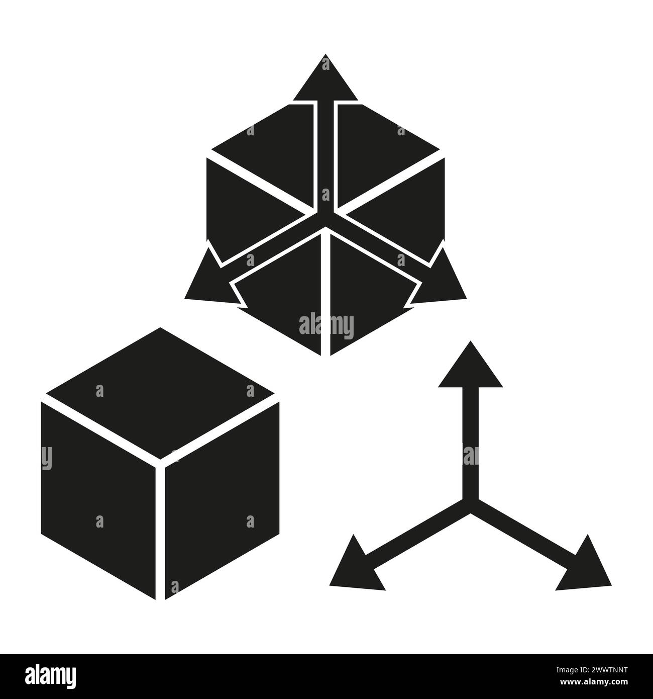Ensemble d'icônes de forme géométrique 3D. Figures de cube et de tétraèdre. Symbole d'axe directionnel. Illustration vectorielle. SPE 10. Illustration de Vecteur