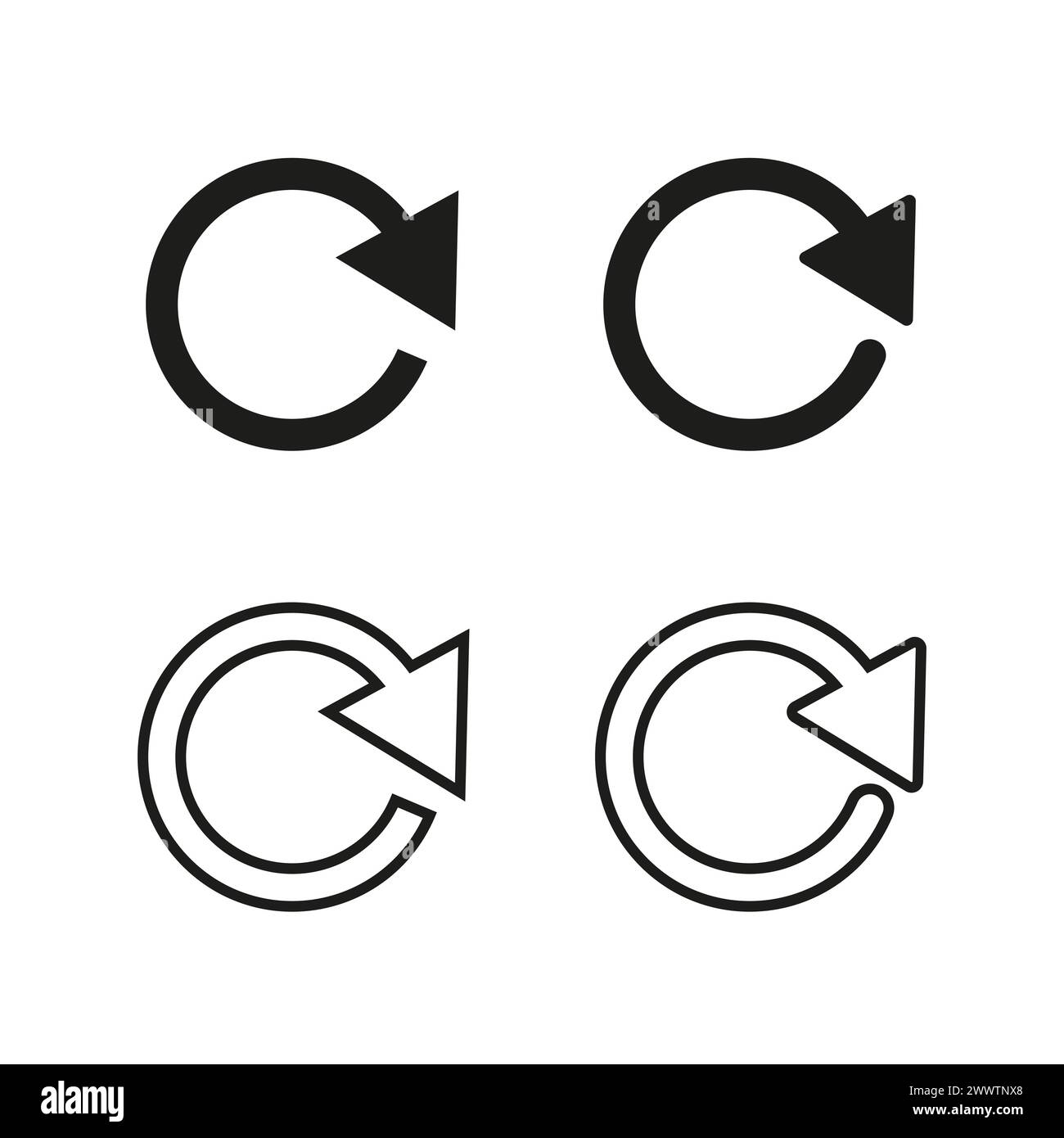 Recharger et actualiser le jeu d'icônes. Symboles de flèche circulaire. Mettre à jour les affiches de processus. Emblèmes d'action de rotation. Illustration vectorielle. SPE 10. Illustration de Vecteur