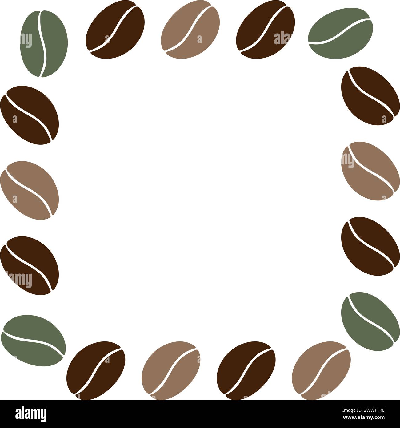 Cadre carré de grains de café mélangés de couleur en vert et brun à la mode Copier modèle d'espace pour lettrage salutations ou concept de conception de toile de fond isoler. EPS vecteur pour cartes, affiche, bannière, brochure ou web Illustration de Vecteur