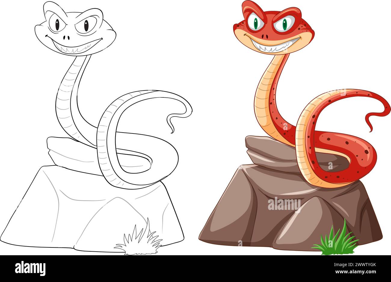 Deux serpents souriants illustrés sur des pierres séparées Illustration de Vecteur