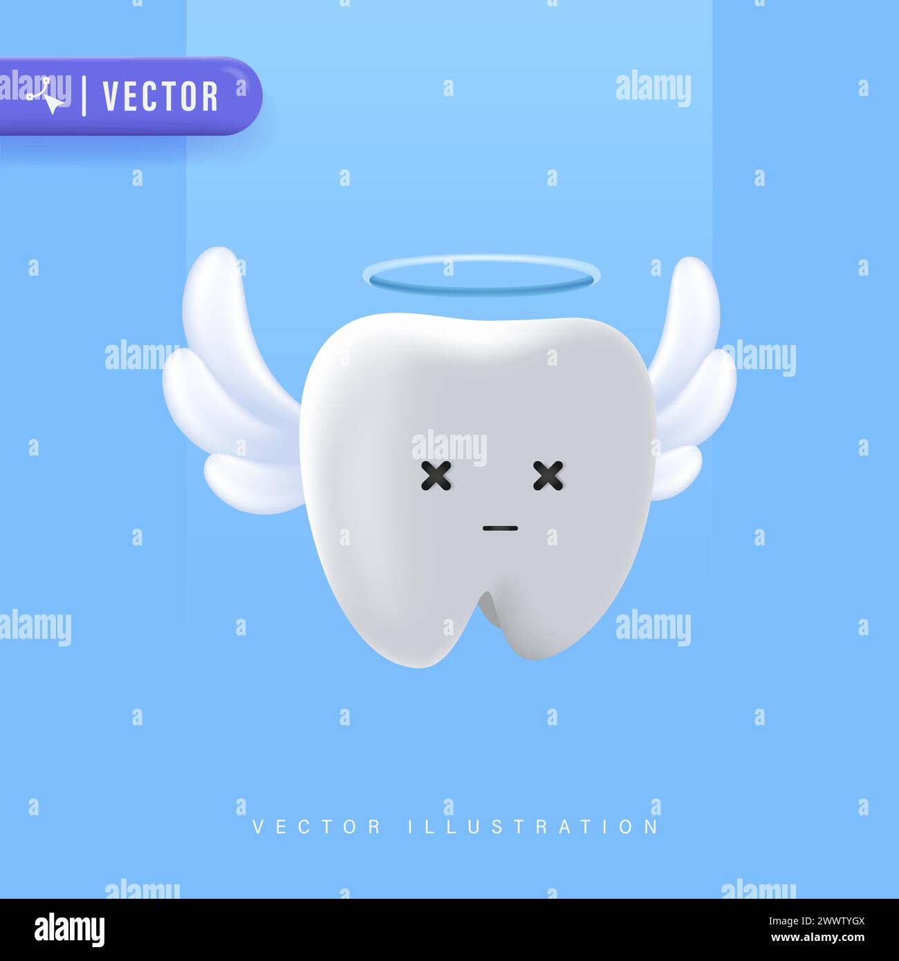 Drôle mignon Cartoon Missing Tooth. Concept de soins dentaires. Illustration isolée sur fond bleu. Concept d'extraction de dent Illustration de Vecteur