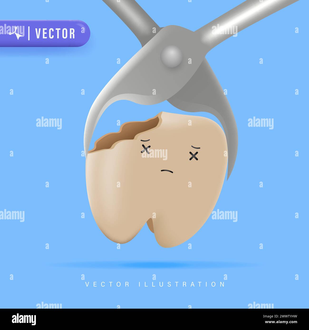 Illustration vectorielle d'extraction de dents réaliste en 3D. Traitement dentaire et concept de soins dentaires. Illustration de Vecteur