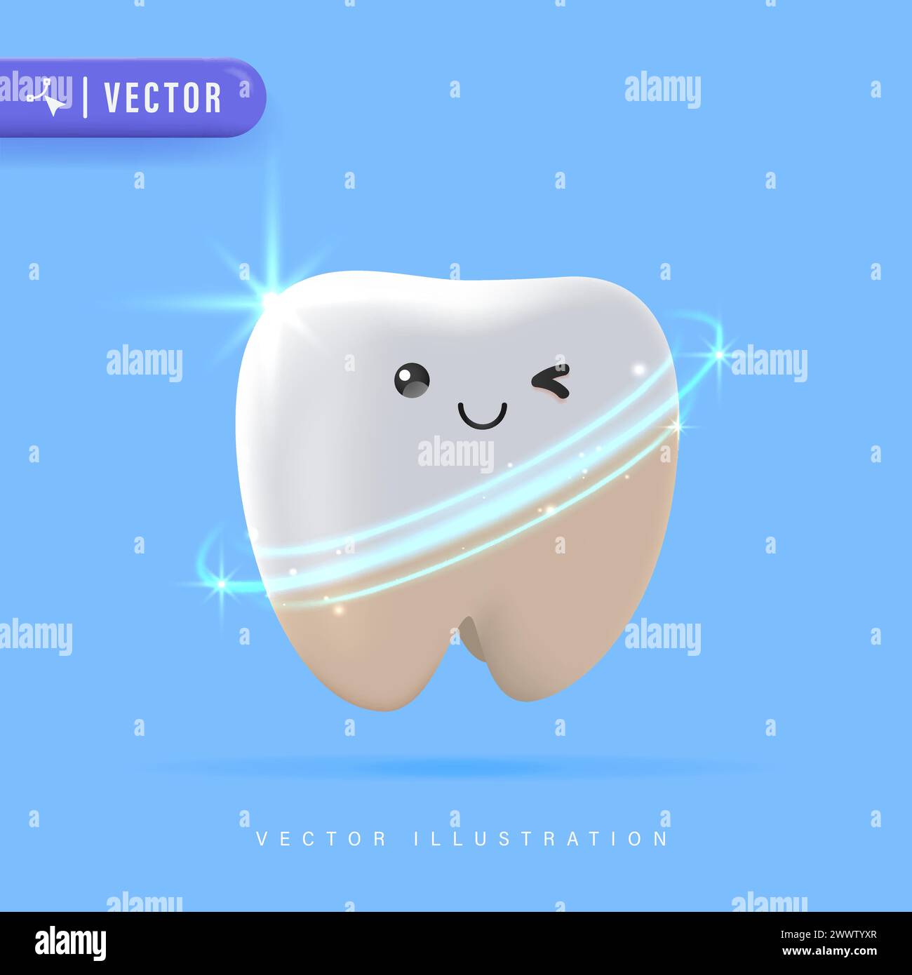 Blanchiment des dents concept 3D illustration vectorielle. Facettes dentaires. Soin beauté des dents. Illustration de Vecteur
