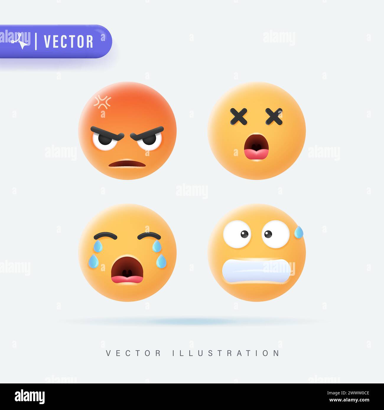 Jeu de vecteurs de visage emojis et émoticônes. Émoticône de mignons visages jaunes avec diverses expressions isolées sur fond blanc. Illustration vectorielle. Régler IC Illustration de Vecteur
