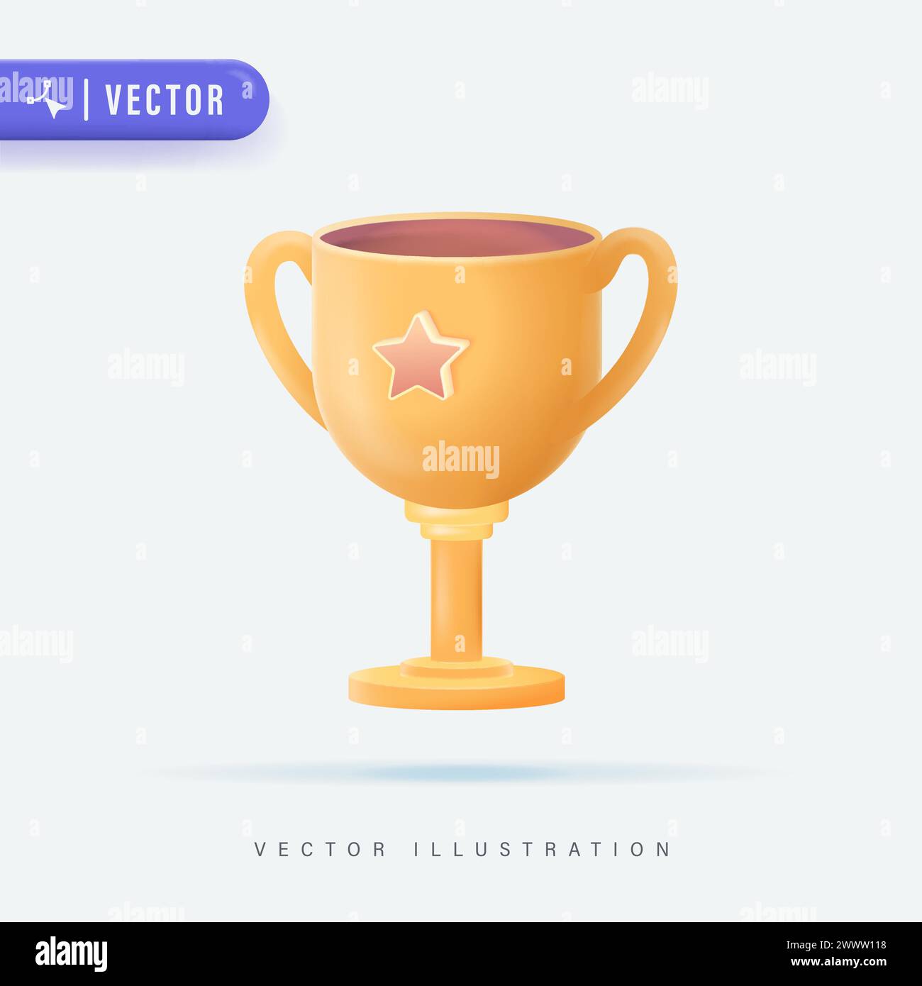Coupe 3D réaliste Golden Trophy avec illustration Star Vector. Icône Trophée du gagnant en arrière-plan isolé Illustration de Vecteur