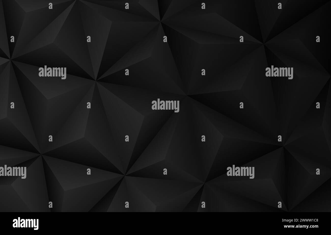 Fond noir avec illustration vectorielle de motif triangulaire. Arrière-plan de formes polygonales, mosaïque de bas poly triangles, fond de cristaux noirs Illustration de Vecteur