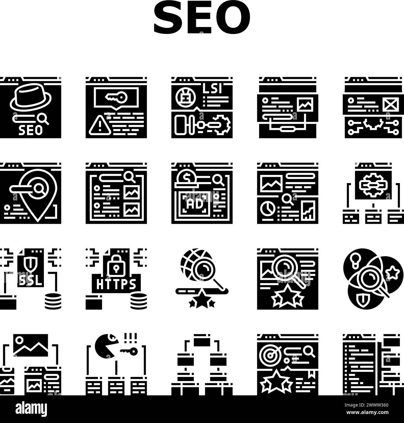 vecteur d'ensemble d'icônes de recherche de rang de marché seo Illustration de Vecteur