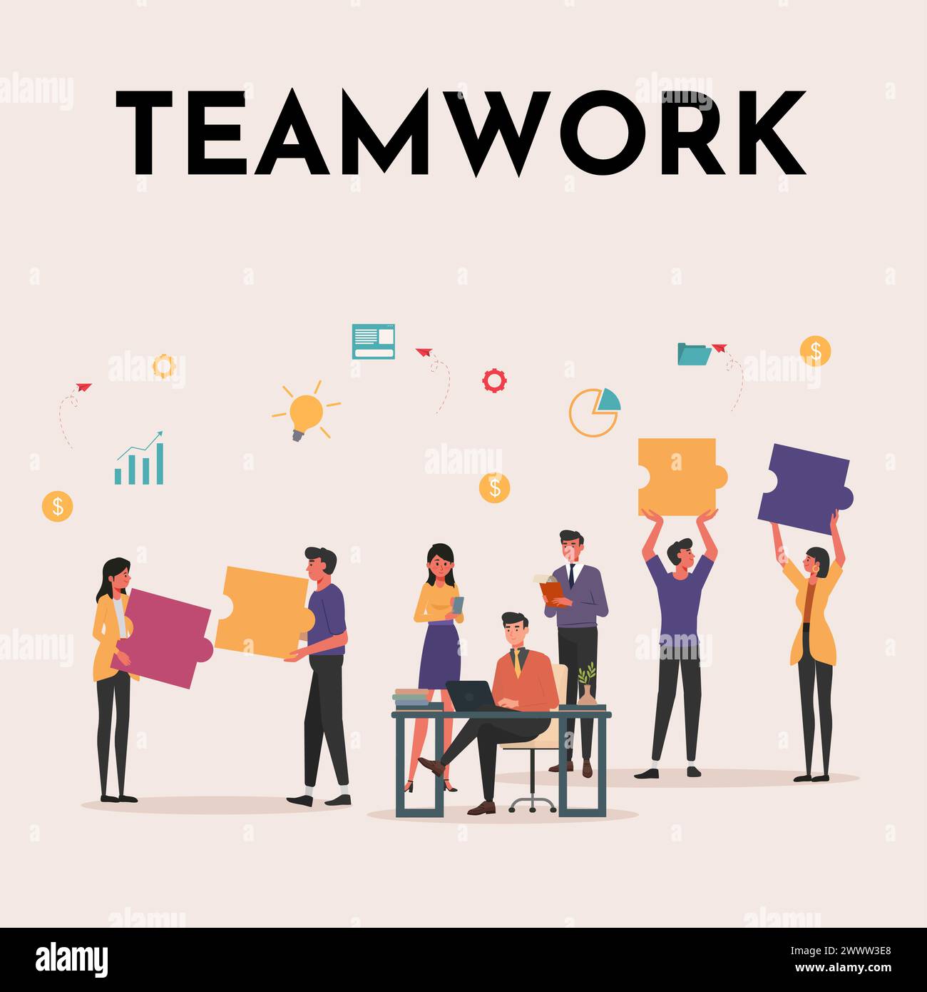 Concept de travail d'équipe de l'illustration vectorielle Office Worker. Symbole du travail d'équipe, de la coopération, du partenariat. Concept commercial. Métaphore de l'équipe. les gens connectin Illustration de Vecteur