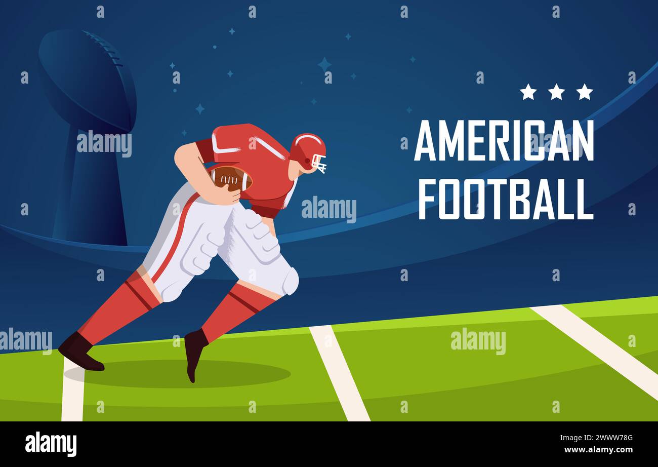 Affiche d'illustration de football américain avec joueur de rugby. Illustration de Vecteur
