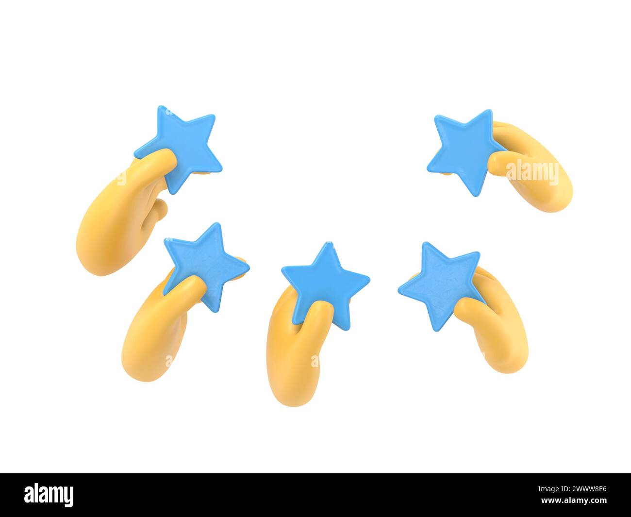 Personnages de personnes qui donnent un feedback cinq étoiles. Les clients qui choisissent le taux de satisfaction et laissent un avis positif. Service client et expérience utilisateur Co Banque D'Images