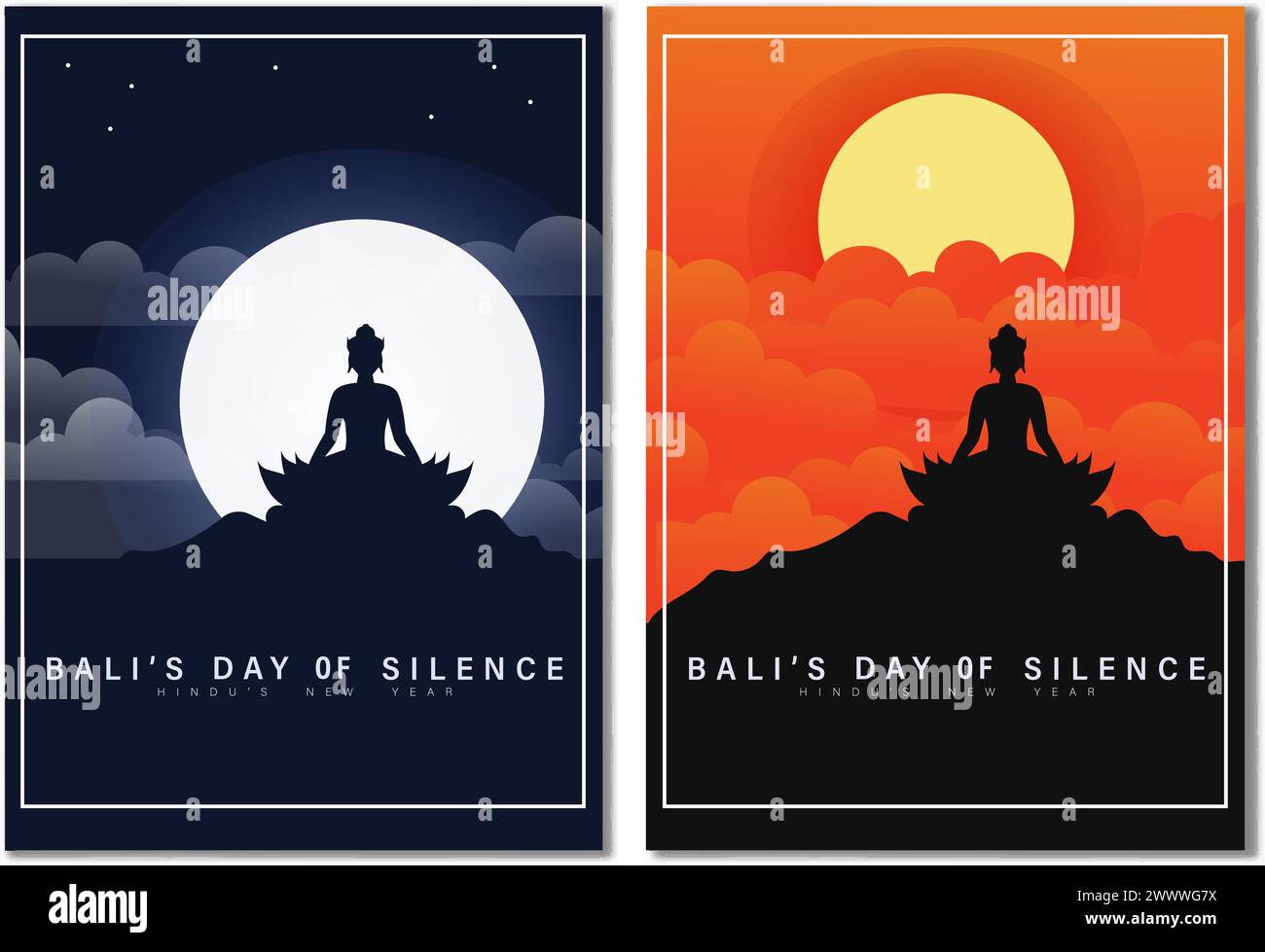 Traduction : Joyeux Nyepi Day. Joyeux jour du silence de Bali et nouvel an Hindou illustration vectorielle, Nyepi Day et Hari Raya Saka, cérémonie hindoue Illustration de Vecteur