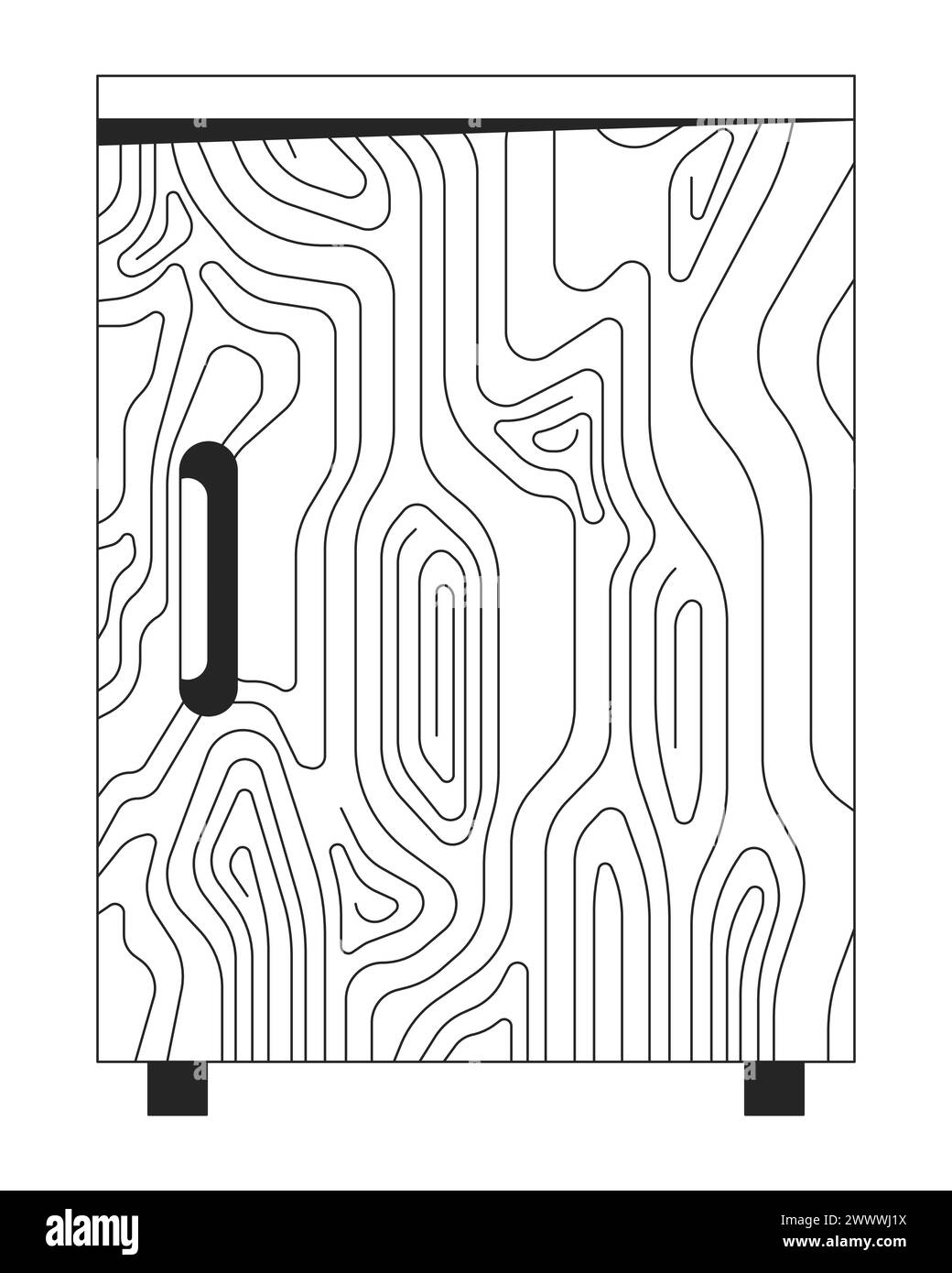 Meuble de bureau en bois objet de dessin animé linéaire 2D. Illustration de Vecteur