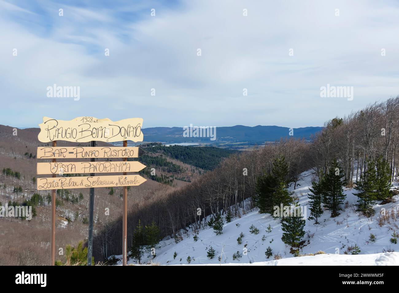 Panneau, Monte botte Donato, montagnes de Sila, Apennins du Sud, Parc National de Sila, Calabre, Italie Banque D'Images