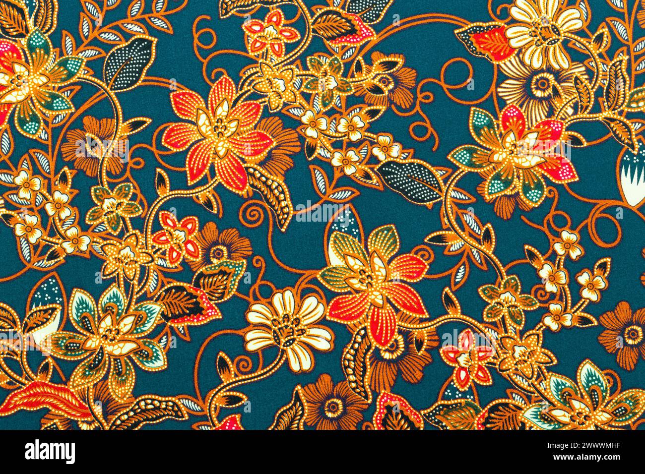 Textile brillant abstrait dans la technique du batik. Banque D'Images