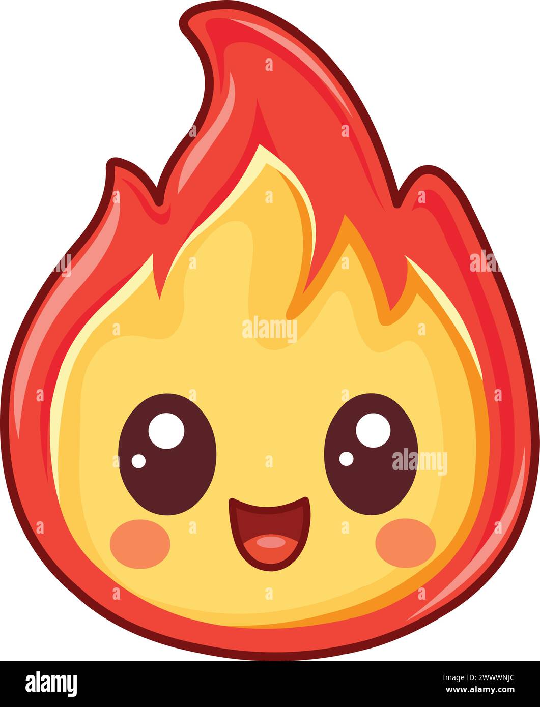 Personnage de flamme de feu heureux dans un style kawaii Illustration de Vecteur