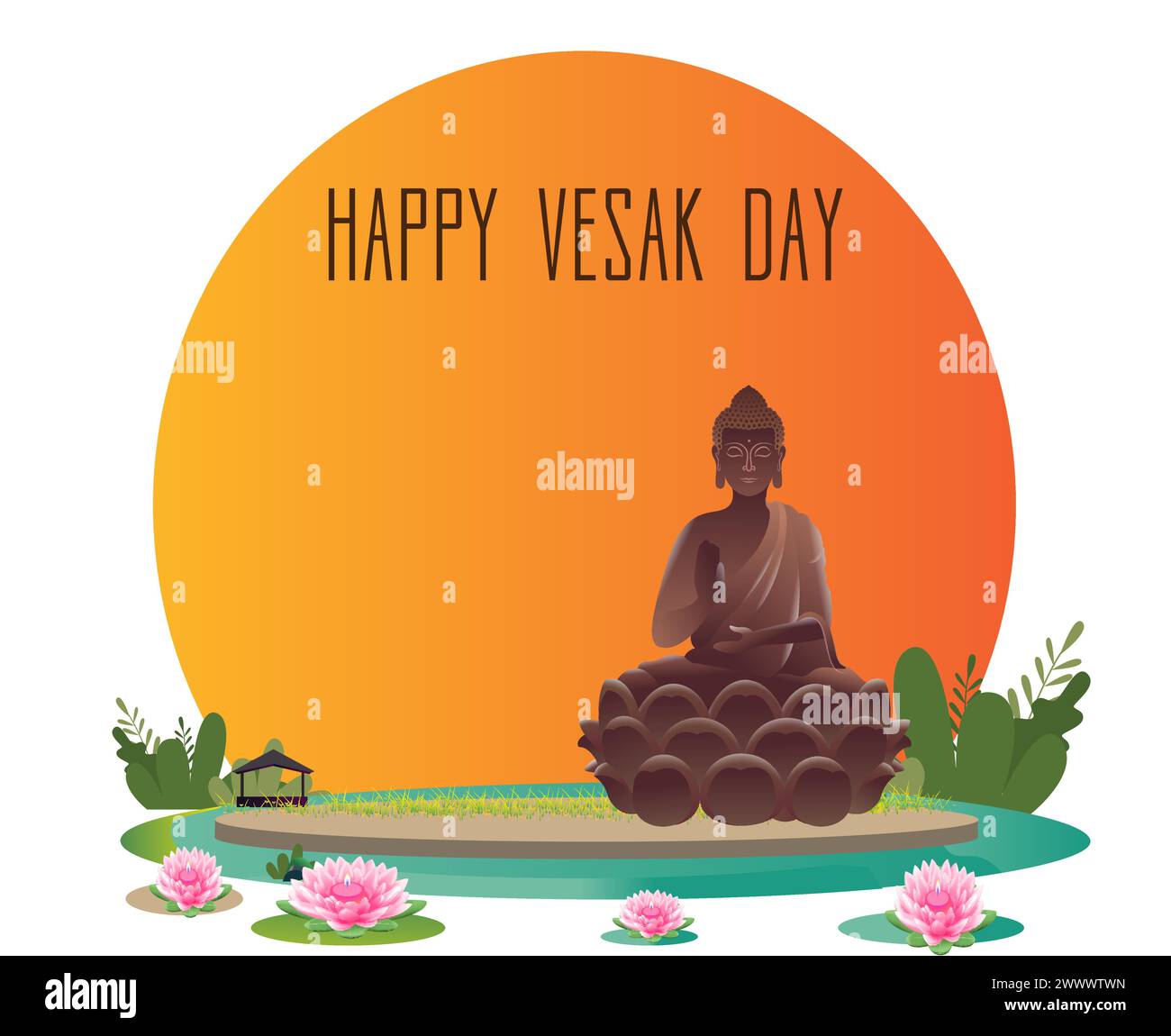 Joyeux Vesak Budha Purnima Day fond avec Budha Statue illustration vectorielle Illustration de Vecteur