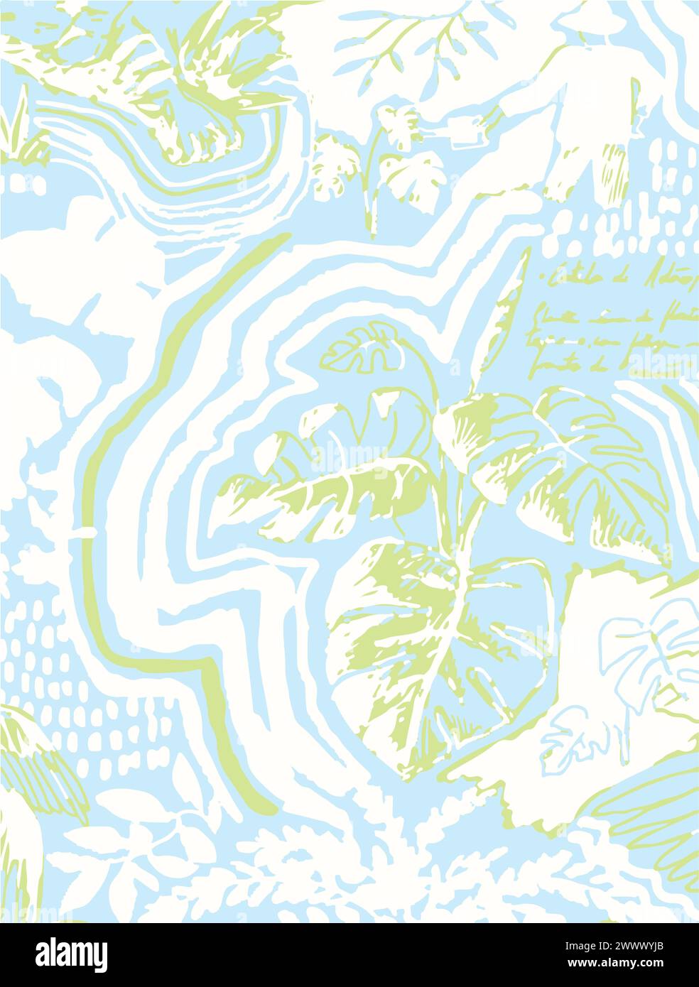 Illustration vectorielle motif de fleurs. Grandes fleurs feuilles tropicales. Feuilles botaniques, petit design, grand design, effet multicolores abstrait watercolou Illustration de Vecteur