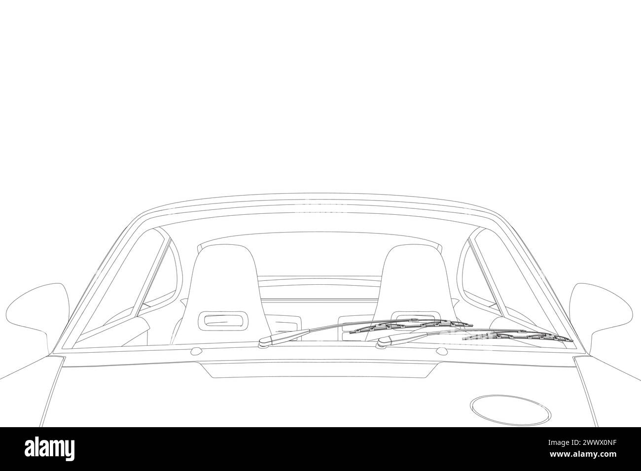 Cabine de voiture vide ou vue intérieure du pare-brise, illustration vectorielle plate. Contour de l'intérieur de la voiture isolé sur un fond blanc. Vue intérieure de Illustration de Vecteur