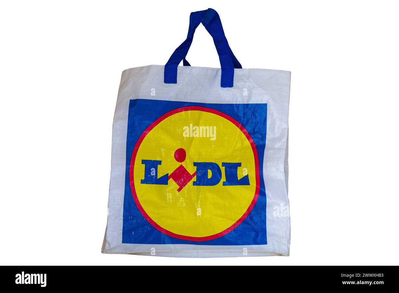 Sac à provisions Lidl isolé sur fond blanc Banque D'Images