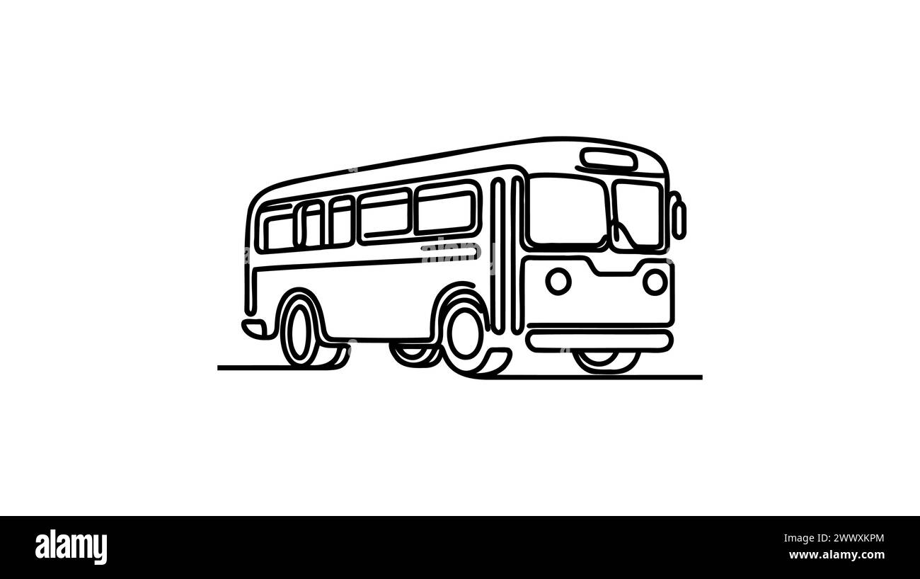 Ligne continue art ou un bus de dessin de ligne pour l'illustration vectorielle, les transports en commun. concept de voyage en bus. design graphique moderne continu li Illustration de Vecteur